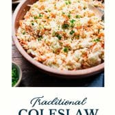 Traditional coleslaw recipe with text title at the bottom.