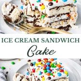 Long collage image of ice cream sandwich cake.