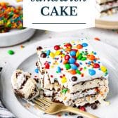 Ice cream sandwich cake with text title overlay.