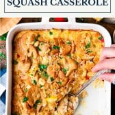 Southern squash casserole recipe with text title box at top.
