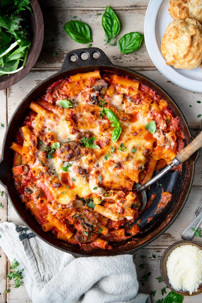 One-Skillet Vegetable and 5 Cheese Baked Ziti - The Seasoned Mom