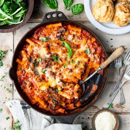 One-Skillet Vegetable and 5 Cheese Baked Ziti - The Seasoned Mom