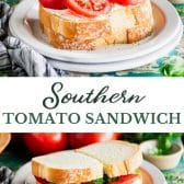 Long collage image of Southern tomato sandwich.