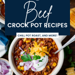 Collage with text overlay of beef crock pot recipes