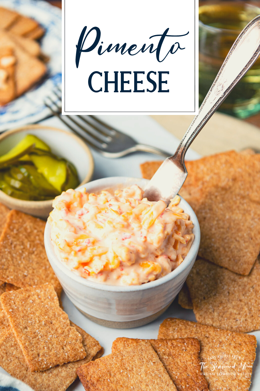 Crackers and pimento cheese with text title overlay