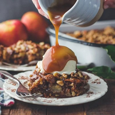 Apple Walnut Cake with Caramel Glaze - The Seasoned Mom