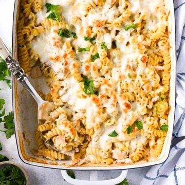 Dump and Bake Chicken Alfredo Pasta Casserole - The Seasoned Mom