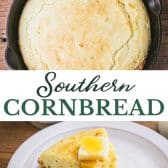 Long collage image of Southern cornbread recipe.