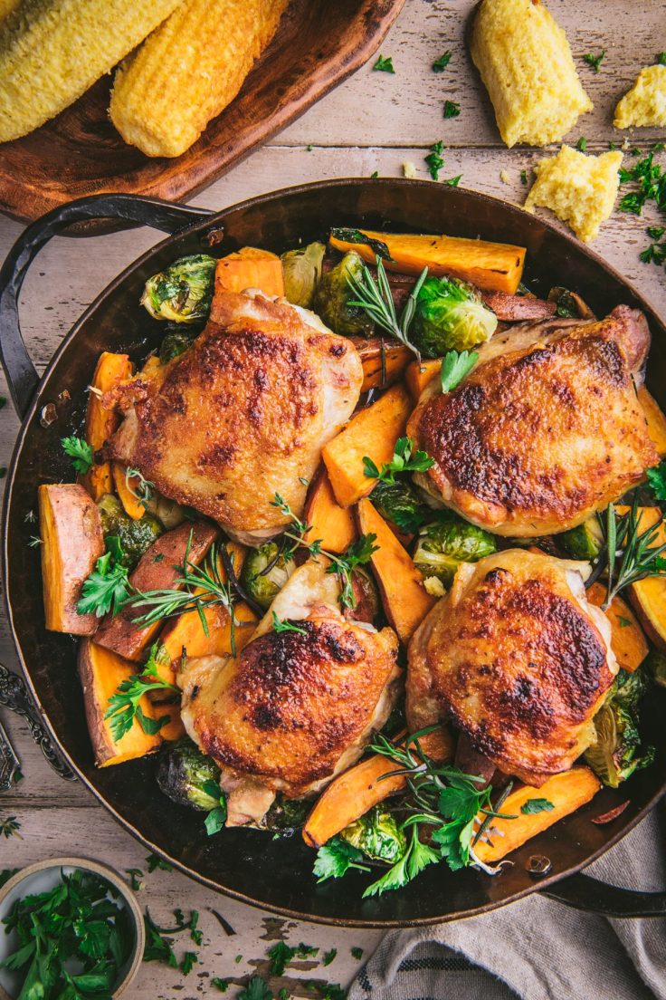 Maple Roasted Chicken Thighs with Veggies - The Seasoned Mom