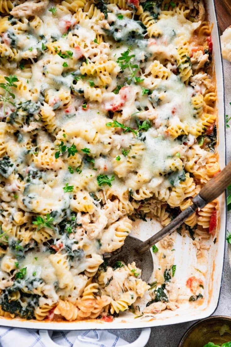 Dump-and-Bake Chicken Florentine Pasta - The Seasoned Mom