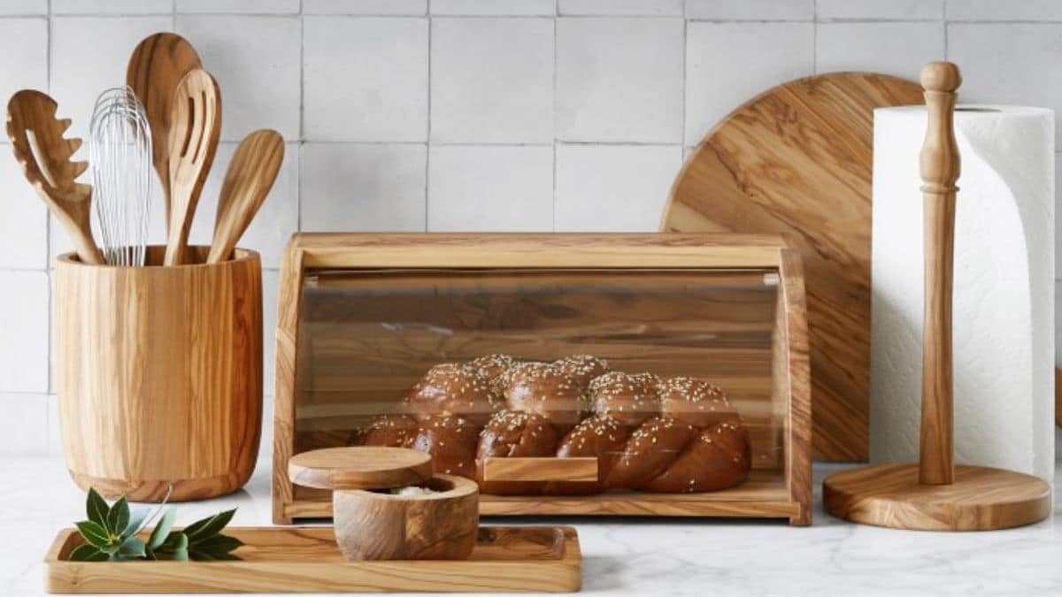 Honey-Can-Do Bamboo Roll Top Bread Box with Drawer, Natural 