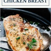 Cast iron chicken breast with text title box at top.