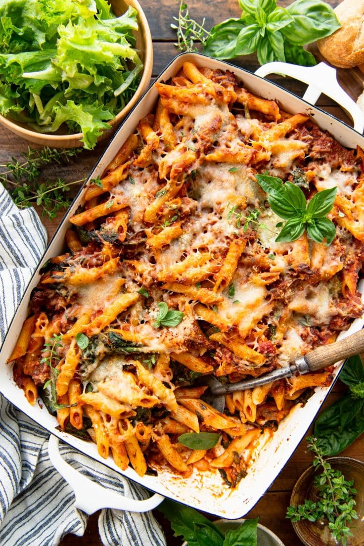 Sausage and Spinach Penne Pasta Bake - The Seasoned Mom