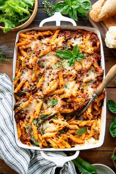 Sausage and Spinach Penne Pasta Bake - The Seasoned Mom