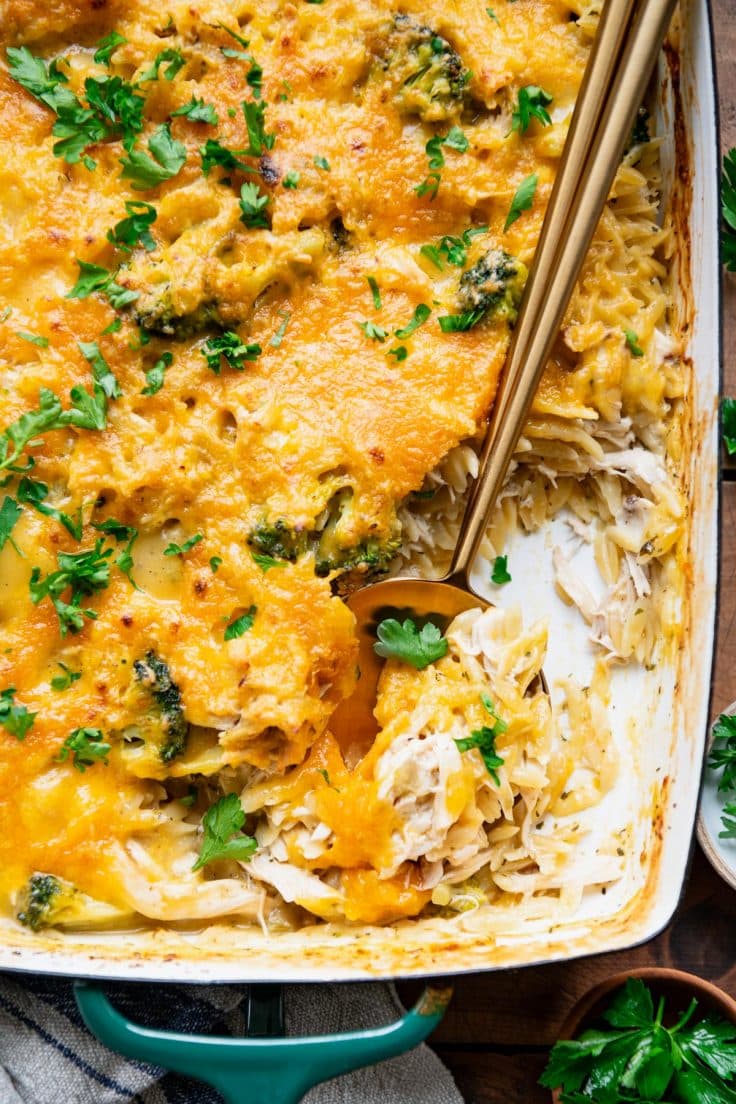 Dump-and-Bake Chicken Orzo Casserole - The Seasoned Mom