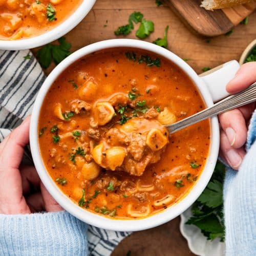 Creamy Tomato Soup with Ground Beef and Noodles - The Seasoned Mom