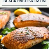 Blackened salmon with text title box at top.