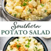 Long collage image of Southern potato salad.