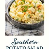 Southern potato salad with text title at the bottom.