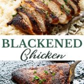 Long collage image of blackened chicken.