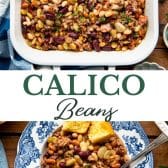 Long collage image of calico beans.