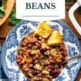 Calico beans with text title overlay.
