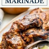 Baked or grilled chicken thigh marinade with text title box at top.