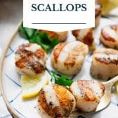 Grilled scallops with text title overlay.