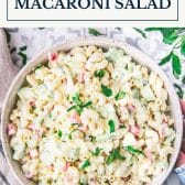 Southern macaroni salad with text title box at top.