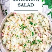 Southern macaroni salad with text title overlay.