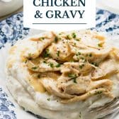 Crock Pot chicken with gravy with text title overlay.