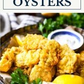Fried oysters with text title box at top.