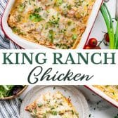 Long collage image of King Ranch chicken casserole.