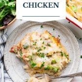 King Ranch chicken casserole with text title overlay.