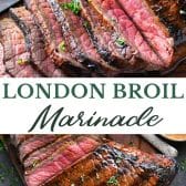 Long collage image of London Broil marinade.