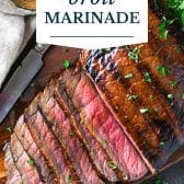 London broil marinade with text title overlay.