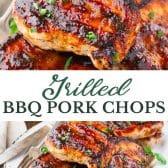 Long collage image of grilled bbq pork chops.
