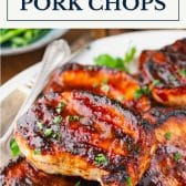 Grilled bbq pork chops with text title box at top.