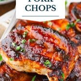 Grilled bbq pork chops with text title overlay.