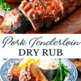 Long collage image of dry rub for pork tenderloin.