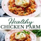 Long collage image of healthy chicken parmesan.