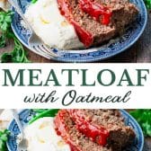 Long collage image of meatloaf with oatmeal.