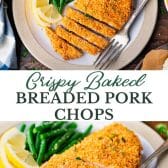 Long collage image of baked breaded pork chops.
