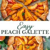 Long collage image of peach galette recipe.
