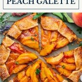 Peach galette with text title box at top.