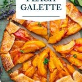 Peach galette with text title overlay.