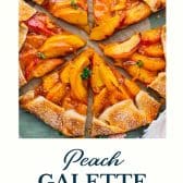 Peach galette with text title at the bottom.