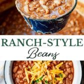 Long collage image of ranch style beans.