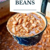 Ranch style beans with text title overlay.