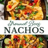 Long collage image of ground beef nachos.